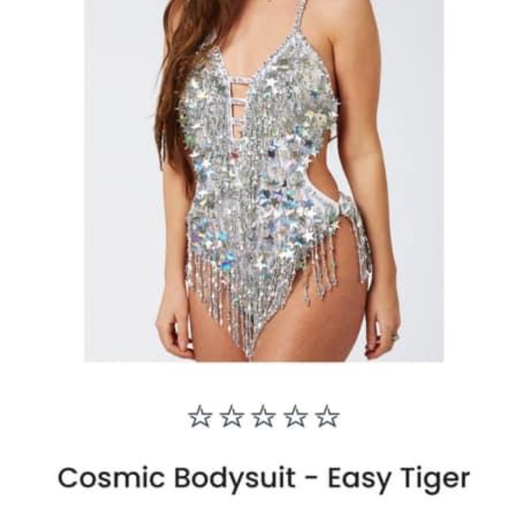 Easy tiger cosmic silver sequin bodysuit